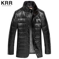 KRR002新款真皮羽绒服男水貂毛立领绵羊皮男式真皮皮衣海宁皮衣 黑色 XXXL