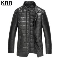 KRR008海宁真皮皮衣 男士绵羊皮皮夹克外套修身短款 真皮羽绒服男 黑色 XXXL