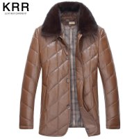 KRRK048皮羽绒真皮皮衣男 海宁真皮羽绒服 男士水貂领翻领 棕色 L
