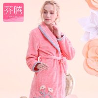 芬腾睡衣2015新款秋冬加厚可爱玉兔珊瑚绒睡袍长袖家居服女士J9546857 粉红色 L