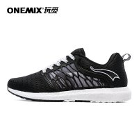 onemix玩觅 蝉翼透气跑步鞋男网面减震轻质情侣运动鞋 黑白 45码