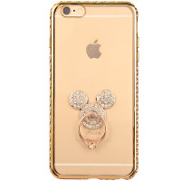 ESCASE 苹果iPhone6s手机保护壳/套 日韩风TPU全包5.5英寸软壳 电镀边框镶钻 送指环扣 土豪金+米奇支架