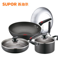 苏泊尔(SUPOR)套装锅火红点无油烟不粘套装三件套 TP1627E 炒锅套装 不粘无油烟汤锅 炒锅电磁炉煎锅