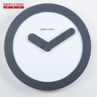 极客库GEEKCOOK时尚宜家圆形挂钟客厅办公木质石英钟表现代简约石英钟12英寸挂钟GK1310017 大气灰