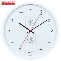 极客库GEEKCOOK12英寸圆形钟表客厅金属静音现代卧室时钟挂钟简约创意挂表GK1313239 白色