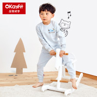 Okayfit秋冬儿童保暖内衣纯棉打底内衣男孩女孩宝宝花纱肩开套装 青苔绿 90cm
