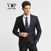 花花公子贵宾西服套装男士修身休闲西装新郎结婚礼服 商务职业正装 深蓝色wt11652766 48B