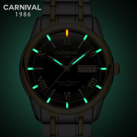 嘉年华Carnival手表正品男士全自动机械表 男表进口机芯防水休闲时尚潮流简约个性炫酷男表真皮大表盘品牌表8894 银黑表盘