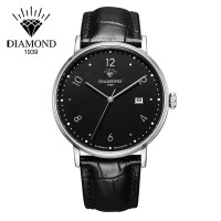 上海钻石牌(DIAMOND)手表男士自动机械表超薄日历6101手表机械表 男 黑面黑皮款
