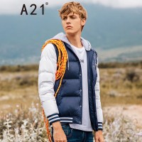 A21以纯线上品牌2017冬季新品可拆卸连帽羽绒服男加厚保暖加绒外套4741153004 深蓝 XL