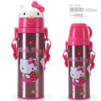 Hello Kitty凯蒂猫双用直饮背带保温杯420ML透明粉KT-3753