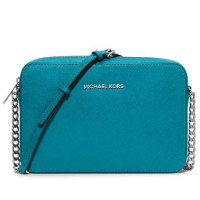 Michael Kors 迈克·科尔斯 软皮质真皮拉链包大号 Jet Set Travel 女士单肩包斜挎包 MK女包 LuxeTeal蓝色