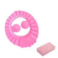 百爱宝宝洗头帽儿童洗发帽防水护耳神器小孩洗澡帽婴儿童浴帽子可调节 婴儿洗澡海绵搓澡神器宝宝沐浴棉 粉色浴帽+粉色洗澡海绵擦 均码