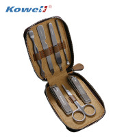 韩国Kowell指甲剪套装家用不锈钢指甲刀修脚刀剪指甲工具套装棕色