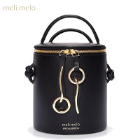 [直营]美丽美洛(MELI MELO) Severine 塞文琳皮革水桶包手提包斜挎包 硬 拉链 欧美时尚 甘草黑SEV02-01