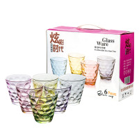 炫彩雨点杯六件套 玻璃杯礼品 广告杯 彩色