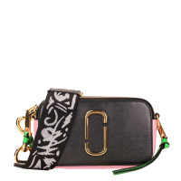【直营 小宋佳同款】Marc Jacobs 玛亚科布 马克.雅可布 SNAPSHOT 牛皮 拉链 软 女士单肩包相机包 黑色/图案肩带