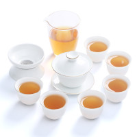 大润窑(DA RUN YAO) 茶具 秀美标致(描金三才盖碗10件套) 白色