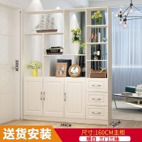 韩式办公室储物酒柜收纳别墅玄关简美镂空多层隔断后现代4吧台 组装_三_三抽暖白_框架结构