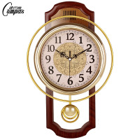 康巴丝欧式复古摇摆挂钟客厅简约时尚挂表卧室静音石英钟现代钟表(7a3)_16英寸（直径40.5厘米） 木纹色 方形