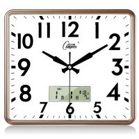 康巴丝客厅挂钟卧室电子钟表创意静音个性时尚日历时钟石英钟家用(956)_14英寸（直径35.5厘米） 金色 单日历款