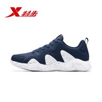 特步(Xtep)男鞋运动鞋男2018秋季新款男士革面跑步鞋泡沫减震轻质中底耐用休闲鞋子跑鞋982319119013 兰白 45码