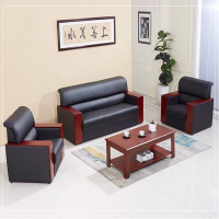 亿度家具办公沙发茶几组合 办公家具 办公室沙发 会客沙发西皮办公沙发 皮艺沙发 3+1+1五人沙发位+长茶几+方茶几