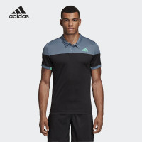 阿迪达斯 （adidas）春夏新款羽毛球短袖男女款翻领T恤休闲运动短袖针织速干透气情侣款运动短袖 男款灰蓝色翻领短袖CW CW7078蓝黑色 S