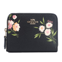 COACH 蔻驰 奢侈品 欧美时尚女士黑色休闲印花皮革短款钱包钱夹 黑色印花