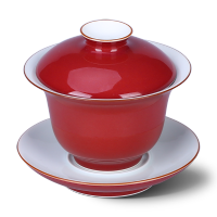 景德镇陶瓷盖碗单个大号茶杯纯色功夫茶具茶碗泡茶器套装 祭红色