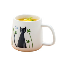 亿嘉IJARL 创意陶瓷杯子情侣水杯咖啡杯马克杯牛奶杯 猫国物语 黑猫 白色 320ml