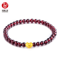 中国工艺足金999金锁3D硬金石榴石手链正品黄金饰品 幸运黄金珠宝手串石榴石手链 金锁0.13-0.14g手链含石榴石