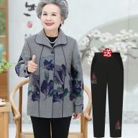 迪鲁奥（DILUAO)中老年人春秋装奶奶装长袖外套80岁薄款妈妈装老太太春秋装上衣_226 藏青荷花(送裤子) XL(建议80-95斤)拍下当天发货