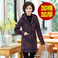 迪鲁奥（DILUAO)妈妈装毛呢外套中老年女装春秋呢子大衣40-50岁中年妇女格子外套_547 5XL150-165斤穿 一号紫格升级加棉版