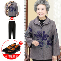 迪鲁奥（DILUAO)中老年人秋装女奶奶薄款外套60岁70妈妈春秋上衣老人衣服太太婆婆_974 蓝大花(上衣+裤子+送鞋子) 4XL(建议135-150斤)