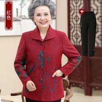 迪鲁奥（DILUAO)轻奢品质妈妈外套喜庆中老年人秋装女奶奶春秋60岁50阔太太洋气新款加大码_352_365 红色上衣+春秋长裤 4XL建议125-145斤左右详情咨询客服