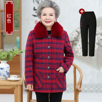 迪鲁奥（DILUAO)轻奢品质老年人秋装格子外套女奶奶装春秋上衣太太衣服60岁老人宽松两件套_612 2XL建议100-120斤左右详情咨询客服 红色上衣+春秋长裤