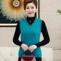 迪鲁奥（DILUAO)同款【品质女装】中老年女装针织鸡心领羊毛背心女妈妈加厚羊绒坎肩毛衣马甲_822 背心新浅蓝 XL/建议120-130斤