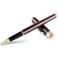 得力S86签字笔0.5mm(黑/笔壳棕色)商务宝珠笔中性笔 金属碳素笔 办公用品(120盒起订,低于起订量不发货) 棕色