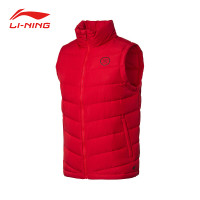 李宁羽绒服马甲 背心男装冬款运动服外套 连帽羽绒马甲 公牛红 3XL
