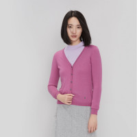 鄂尔多斯ERDOS 秋冬精纺V领开衫女式羊绒衫女士针织衫/毛衣 玫瑰紫 XL