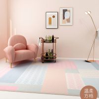 简约客厅地毯现代沙发茶几垫粉色少女心房间卧室满铺床边毯_2 140x200cm 温柔方格