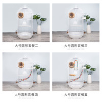 鹦鹉鸟笼虎皮玄凤八哥文鸟豪华别墅繁殖圆笼大号金属不锈钢鸟笼子_1 欧洲艺术圆笼大号白+草窝+喂水器+七彩吊桥爬梯+七彩秋千+磨