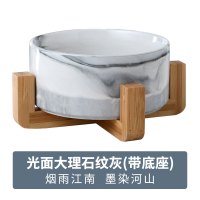 猫碗双碗陶瓷狗碗猫咪食盆饭盆狗狗喝水猫粮碗宠物用品实木防打翻_2 碗直径15.5cm碗深6.8cm 大理石纹灰+竹木底座2件拍组合46.6元