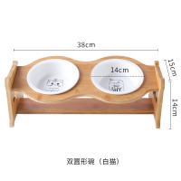 猫碗宠物用品碗陶瓷双碗食盆防打翻木架护颈吃饭喝水斜口碗猫咪碗_1 高度调节大小通用 双圆碗+木架+小白猫