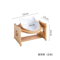猫碗宠物用品碗陶瓷双碗食盆防打翻木架护颈吃饭喝水斜口碗猫咪碗_1 高度调节大小通用 猫耳单碗+木架+纯白色