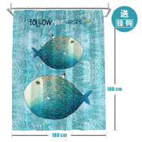 ins北欧浴帘浴室防水布淋浴房隔断挂帘加厚防霉卫生间套装免打孔_3 默认尺寸 大鱼小房子浴帘宽180高180cm送钩