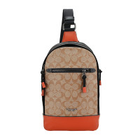 COACH 蔻驰 奢侈品 男士卡其橘色人造革配皮胸包挎包 卡其橘色