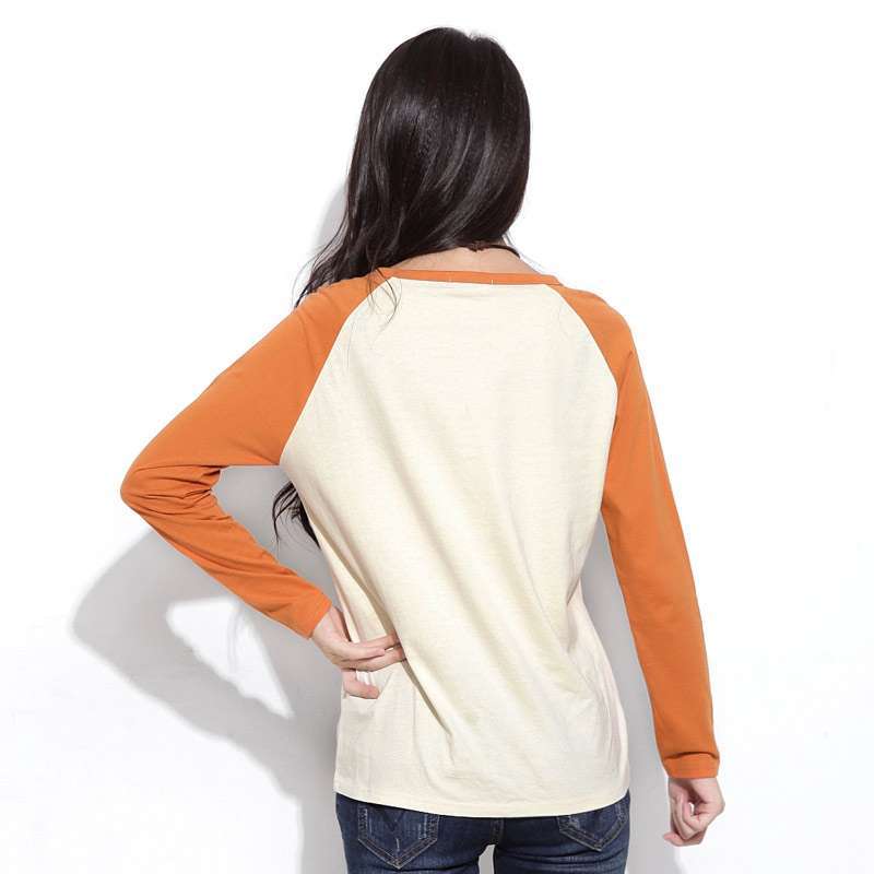 韩都衣舍韩国女装圆领插肩袖长袖t恤jq2046橙色 m