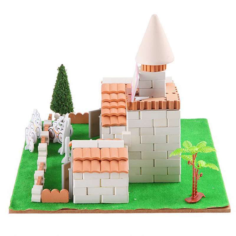 乐筑儿童益智手工diy建筑多种拼法动手玩具教堂/图书馆l0201-a